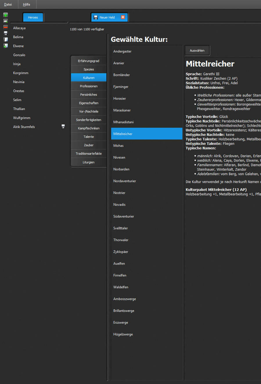 the dark aid charaktergenerator